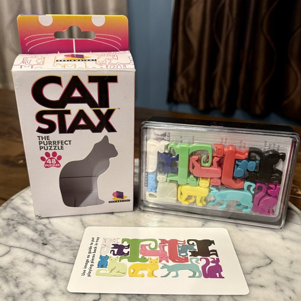NEW! Cat Stax The Purrfect Puzzle Game 48 Puzzles Christmas Stocking Stuffer